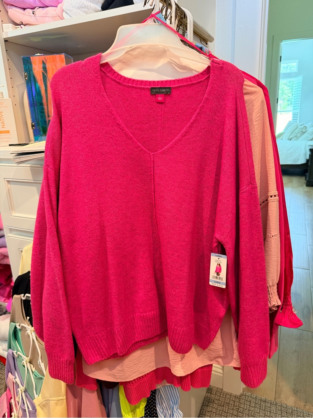 Bright Pink V-Neck Sweater